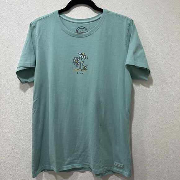 Life Is Good Women’s Short Sleeve Tshirt Blue Size L Grow Flower Classic fit - Picture 1 of 6
